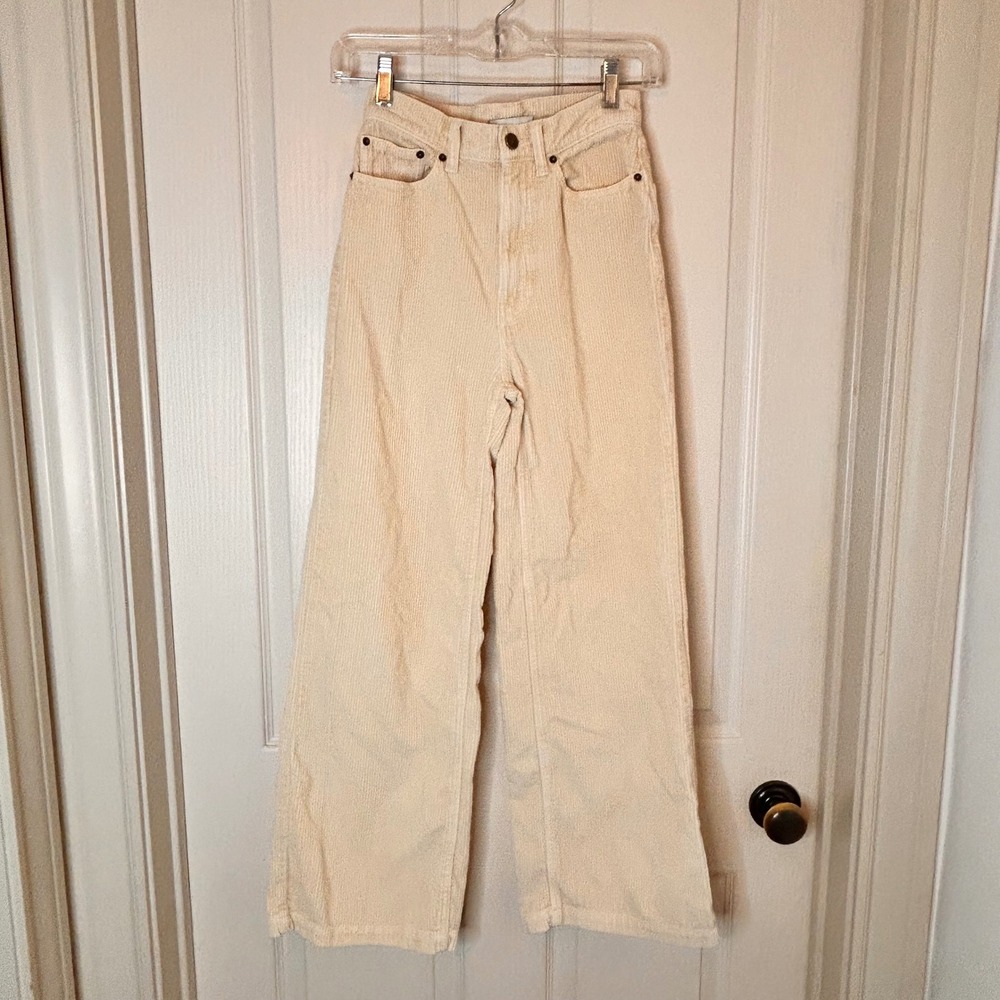 BDG Urban Outfitters High & Wide Corduroy Pants Cream Ivory 25 High Rise Leg